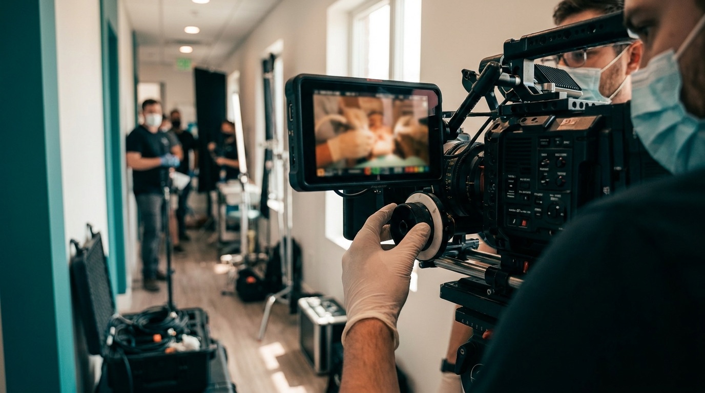 Production monitor showing footage during an on-site clinic shoot